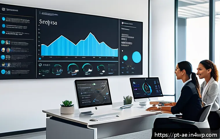 작업 자동화가 팀워크에 미치는 영향 - A diverse corporate team in a modern office environment, collaborating around a large digital screen...